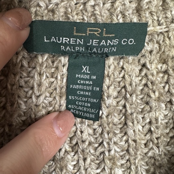 Lauren‎ Ralph Lauren Brown Beige Cotton Blend Knit Zip Front Sweater Womens XL - Picture 4 of 4